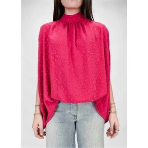 Ivy Jane fuchsia pink harper top blouse neck tie embossed XS